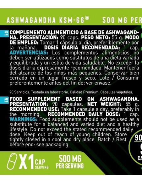 Ashwagandha KSM66 (90 Cápsulas)